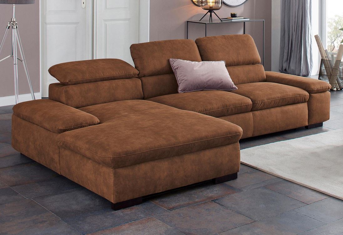 Ecksofa 286x174cm Schlaffunktion Microfaser Braun Lederoptik B-Ware