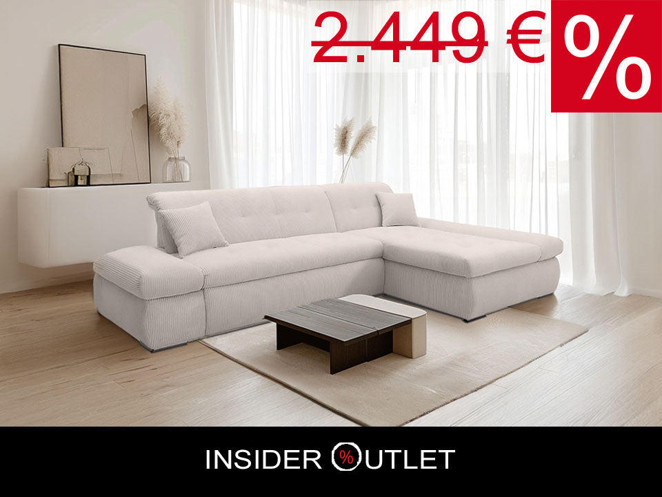 XL Ecksofa London Cord Beige 300x172 cm mit Schlaffunktion und Armteilverstellung Cordsofa Schlafsofa OTR