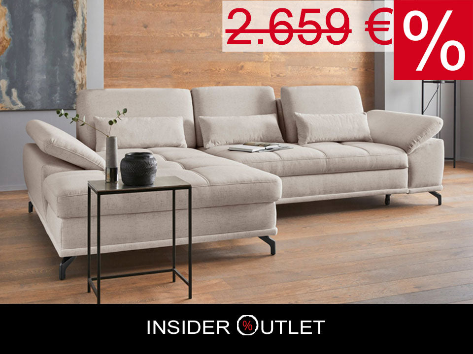 Design Ecksofa in Creme Beige mit Federkern, Sitztiefenverstellung, Armteilverstellung, Eckcouch Costello jetzt reduziert im Angebot bestellen.