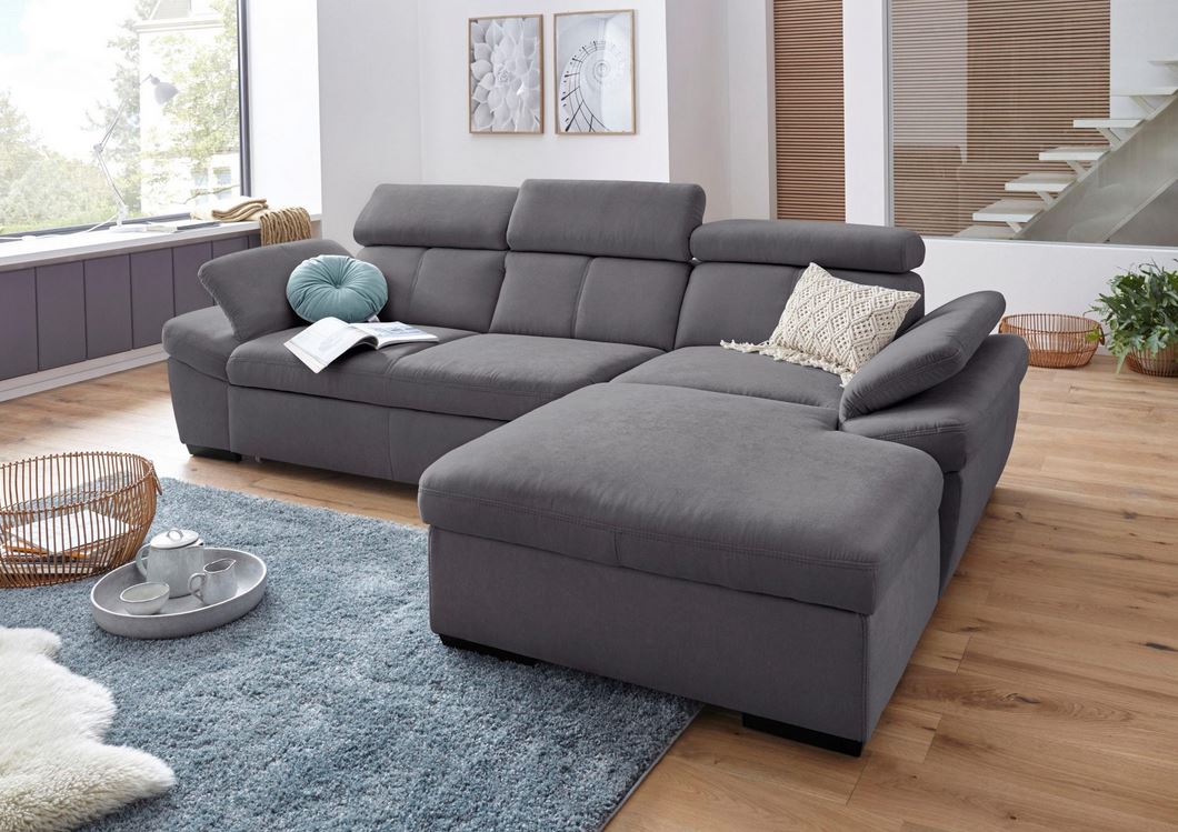 Ecksofa 280x170 cm Grau Luxus-Microfaser Bettfunktion B-Ware