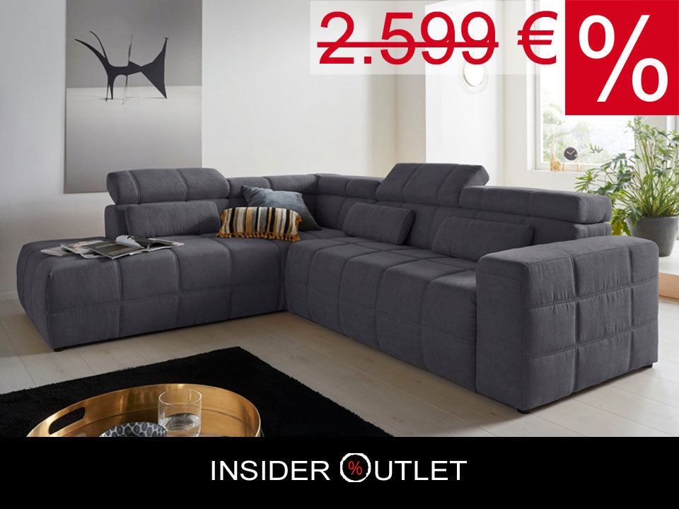 Ecksofa Grau Brandon mit Sitztiefenverstellung in Microfaser, Couch.