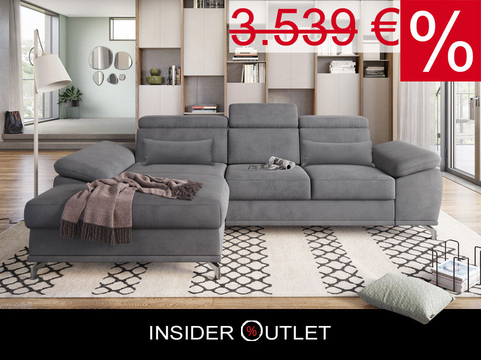Ecksofa in Grau mit Schlaffunktion, Bettkasten, Federkern und Sitztiefenverstellung, Couch Cabrio in Microfaser.