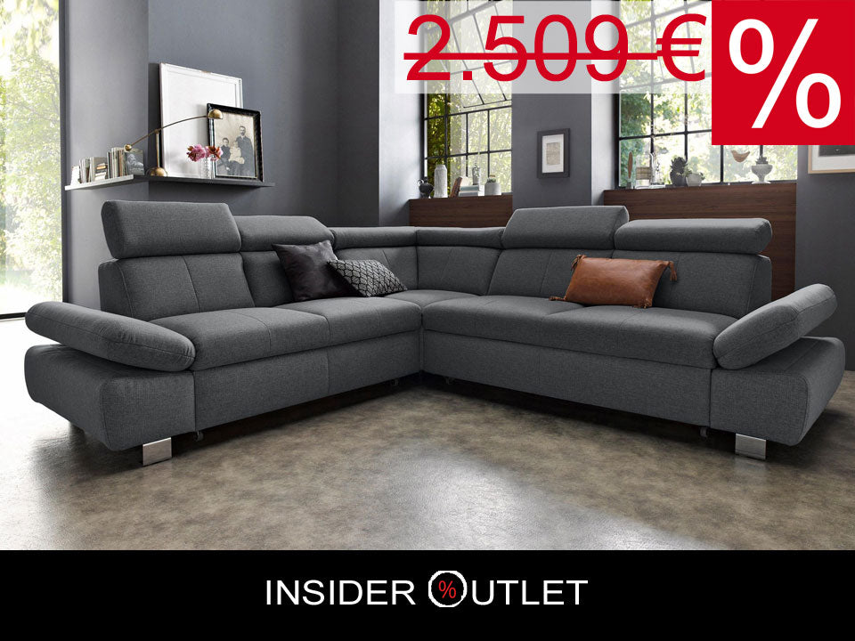 Ecksofa mit Schlaffunktion und Bettkasten sofort lieferbar in Grau Ecksofa Happy.