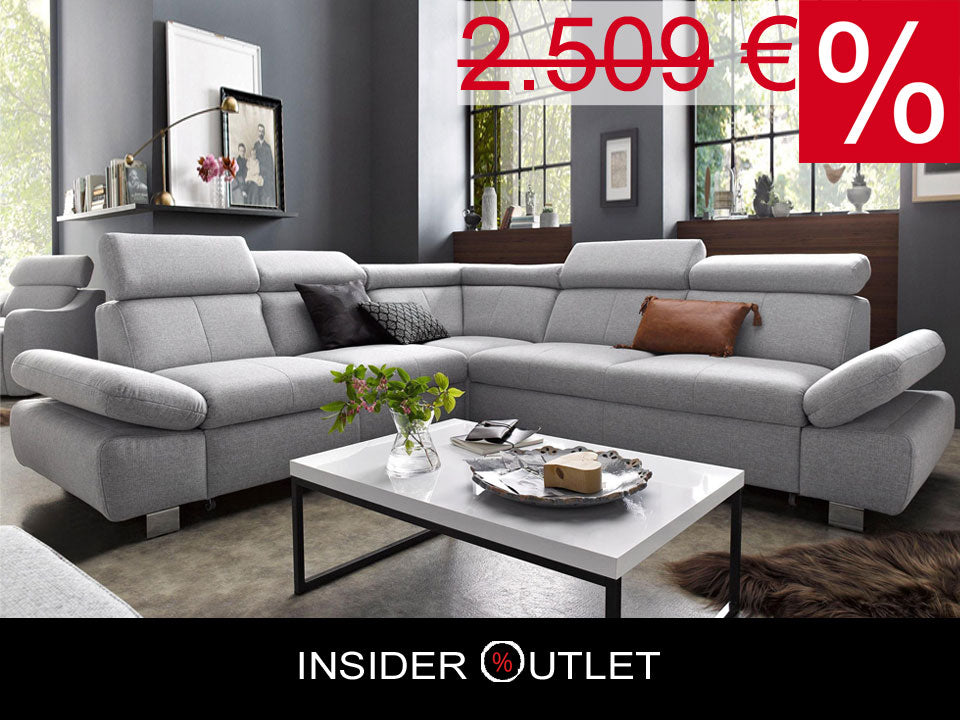 Ecksofa Grau 254x274 cm mit Schlaffunktion, Bettkasten, Armteil- und Kopfteilverstellung Happy Couch OTL - 06
