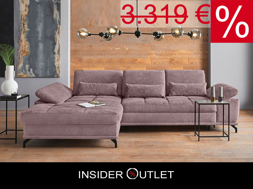 Ecksofa Costello mit Schlaffunktion, Bettkasten und Federkern in pflegeleichtem Rosa Fliede Microfaser Struktur flausch.