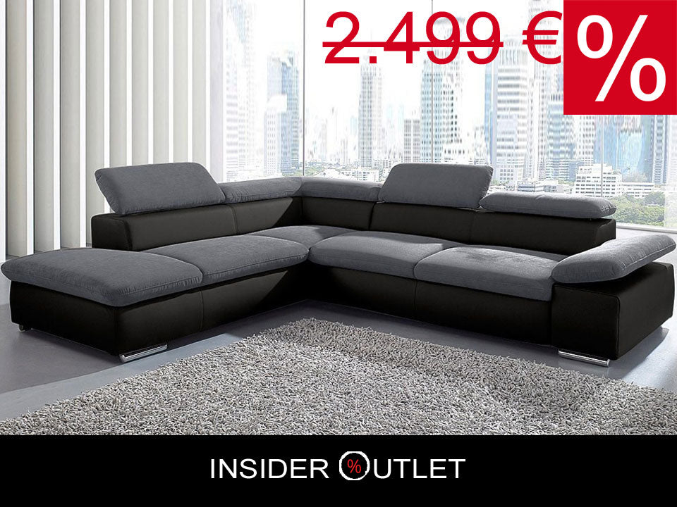 Ecksofa Grau Schwarz in pflegeleichtem Luxus - Microfaser Altara Nubuck Couch Valentine online kaufen.