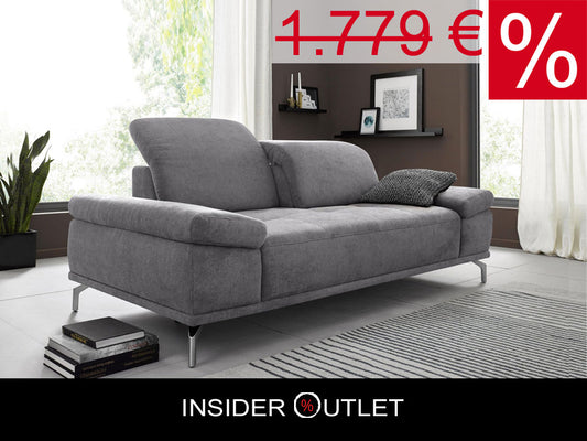 Sofa Caluna 3-Sitzer Couch in Grau mit Federkern, Sitztiefenverstellung und Kopfteilverstellung.