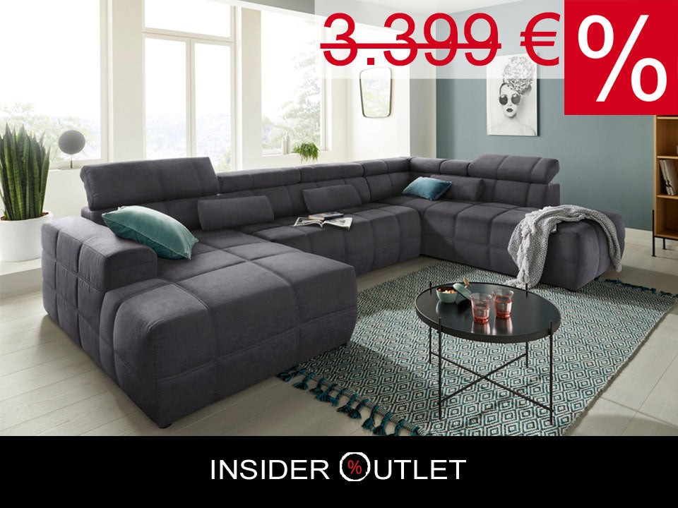 Wohnlandschaft Grau Brandon mit Microfaser weich U-Form, Sofa, Couch Grau online bestellen.