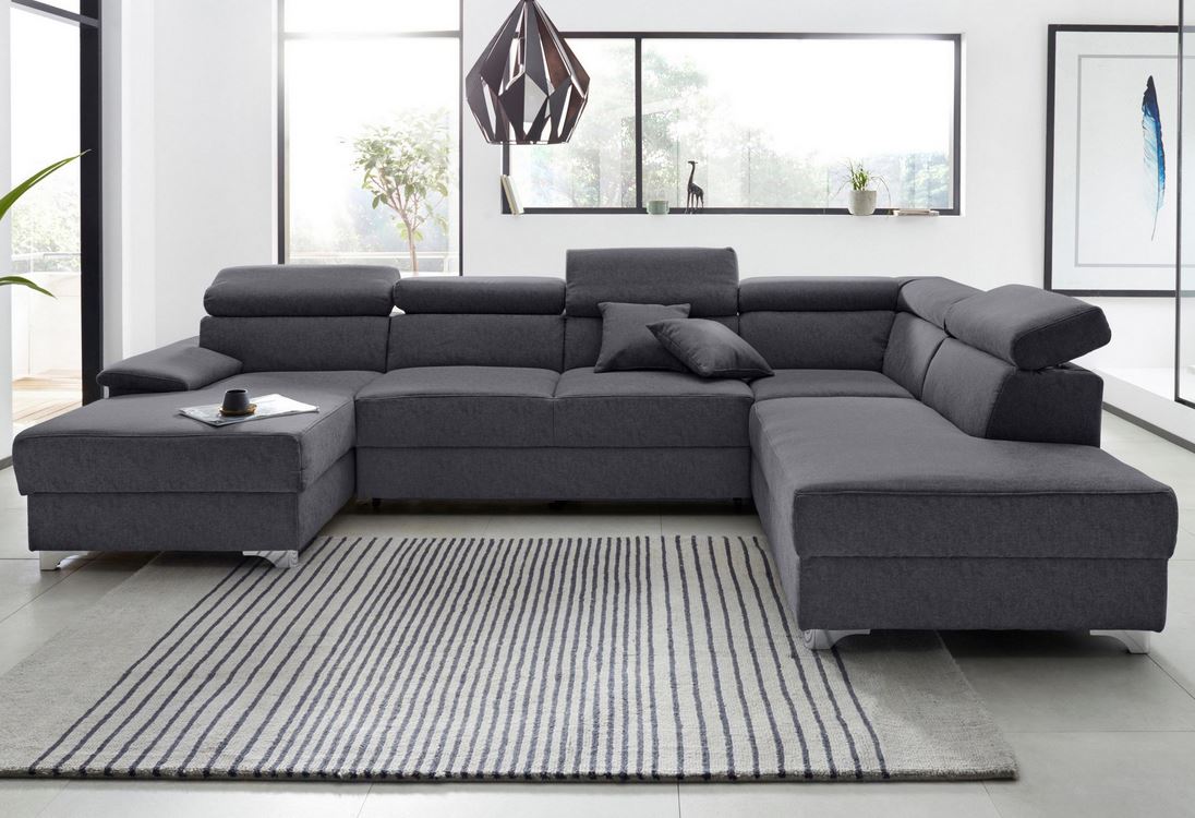 Wohnlandschaft 337cm Grau Luxus-Microfaser B-Ware