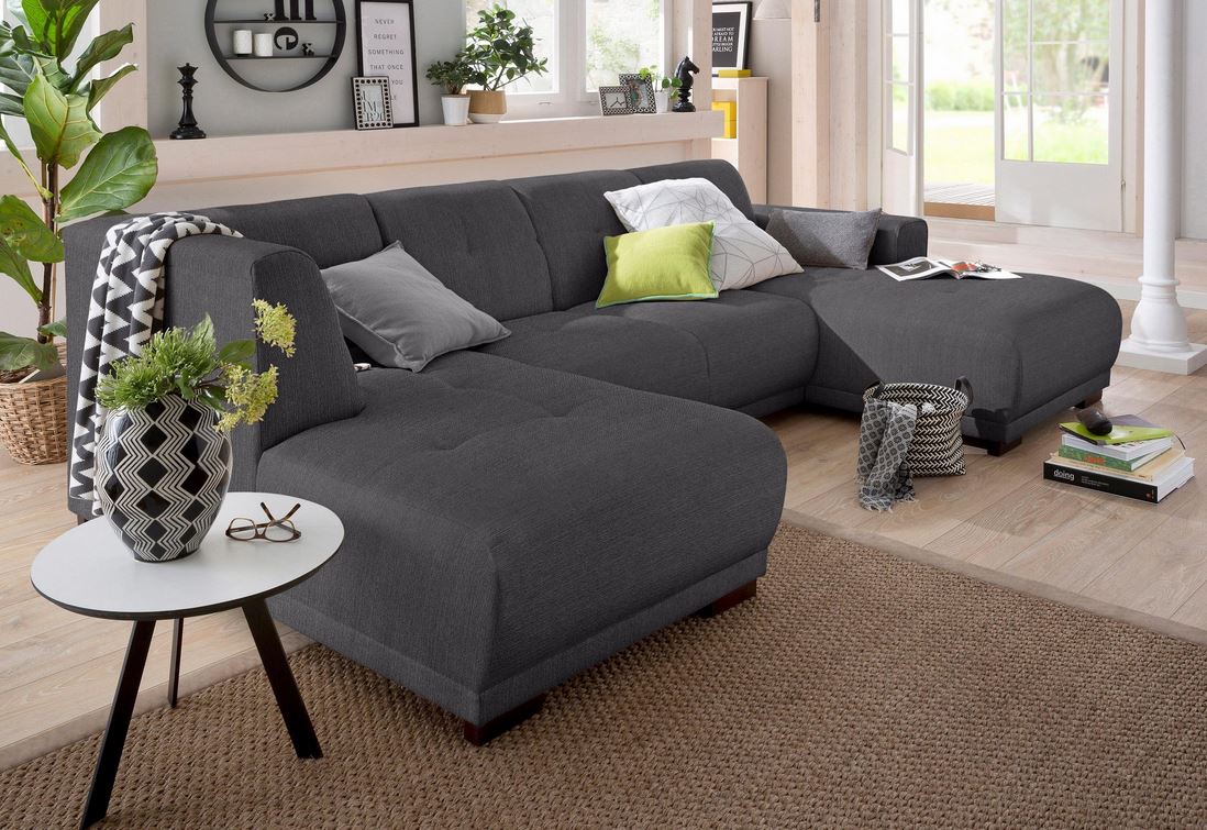 Wohnlandschaft 297x163 cm Grau Struktur U-Form B-Ware