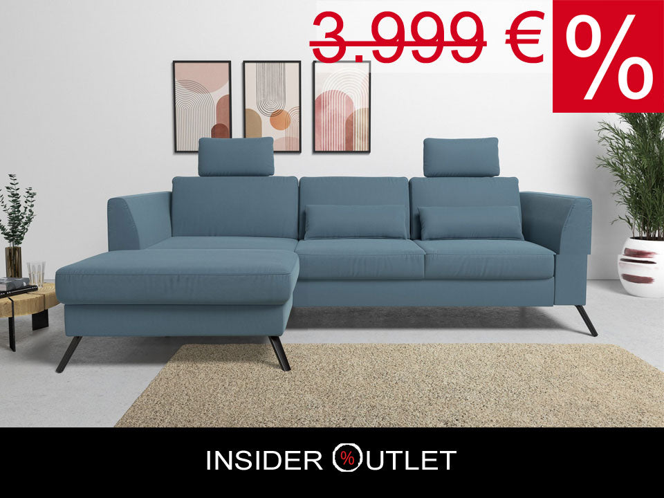 Ecksofa Olsen in Blau mit Schlaffunktion, Bettkasten, Federkern und Sitztiefenverstellung jetzt reduziert im Angebot bestellen.