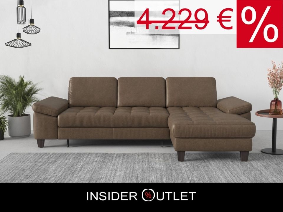 Ecksofa Braun mit Schlaffunktion, Bettkasten, Federkern und Sitztiefenverstellung in Microfaser Lederoptik, Couch Westham jetzt reduziert im Angebot kaufen.