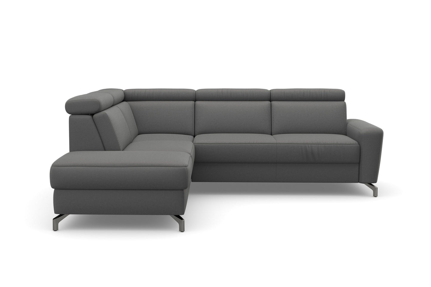 Ecksofa Scarlett Grau mit Schlaffunktion, Bettkasten, Federkern und Kopfteilverstellung in Luxus-Microfaser jetzt reduziert im Angebot online bestellen.
