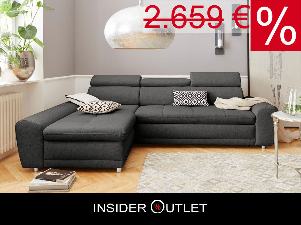 Ecksofa Grau mit Bettfunktion Federkern Riva, jetzt reduziert, online bestellen.