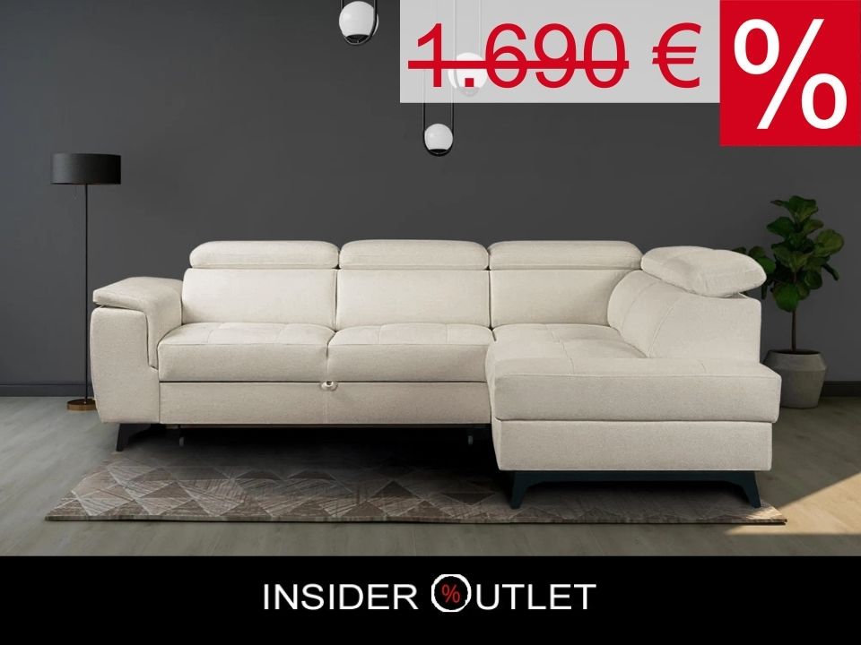 Kleines Ecksofa in Beige mit Schlaffunktion, Bettkasten und Kopfteilverstellung in pflegeleichtem Luxus Microfaser Bezug jetzt reduziert im Angebot online bestellen.