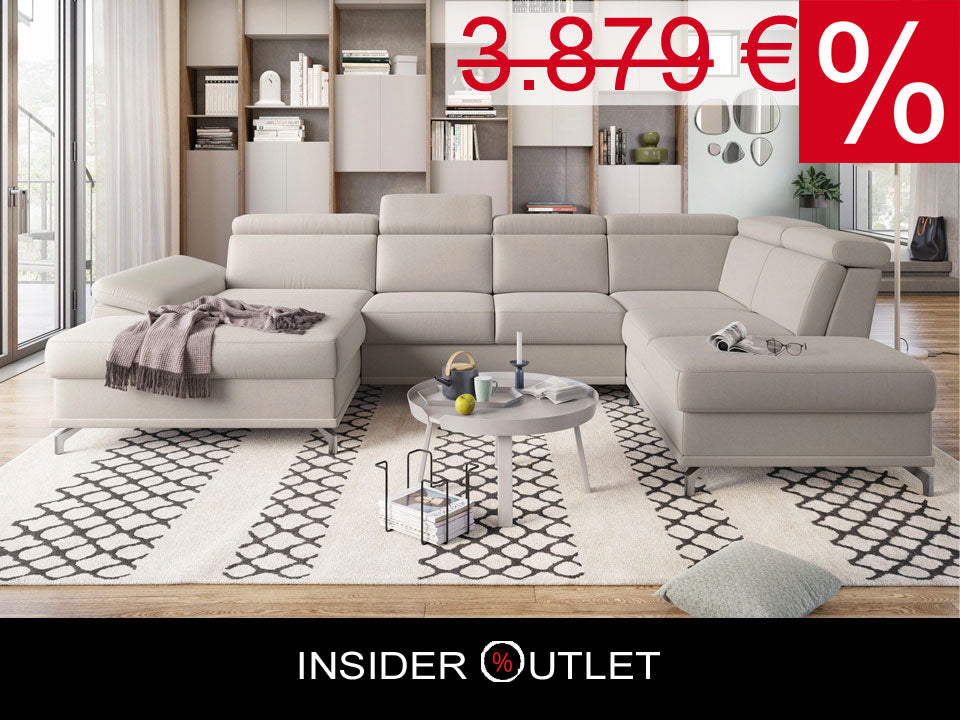Wohnlandschaft beige mit Federkern, Sitztiefenverstellung und Kopfteilverstellung in Luxus-Microfaser reduziert im Angebot online bestellen.