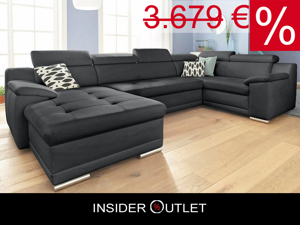 Wohnlandschaft Andiamo in Schwarz in pflegeleichtem Softlux Kunstleder mit Kopfteilverstellung, U-Form Andiamo reduziert im Angebot kaufen.