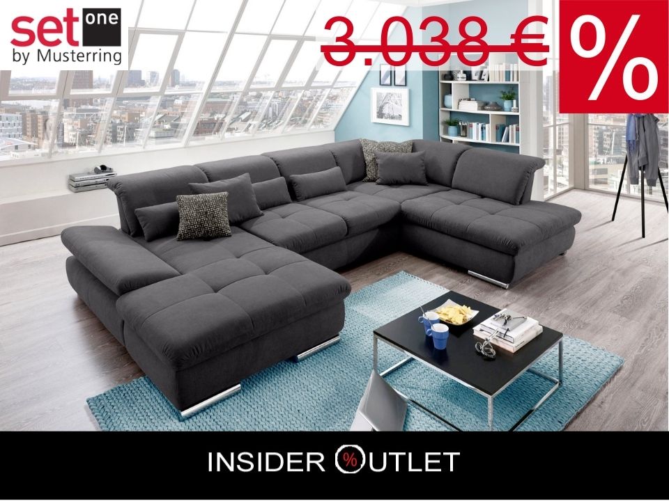 Wohnlandschaft 4100 Fango Grau Federkern, Luxus-Microfaser, Sitztiefenverstellung, Kopfteilverstellng von Set one by Musterring jetzt reduziert im Angebot kaufen.