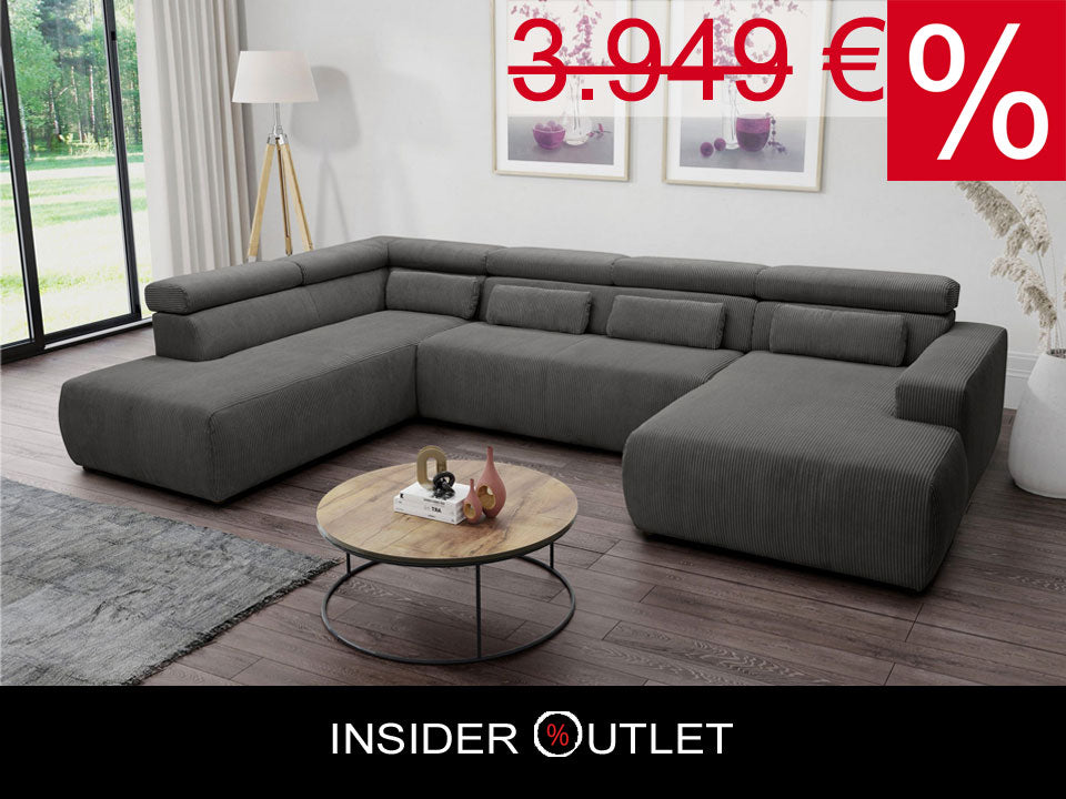 Wohnlandschaft Cord Grau U-Form Cordsofa 359x228 cm B-Ware