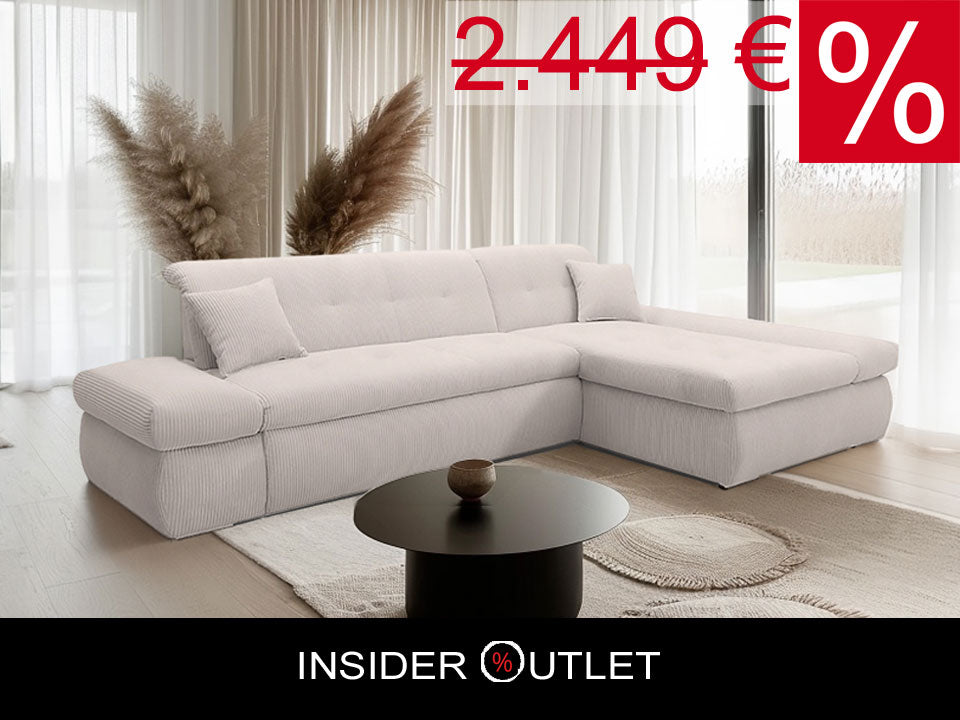 XL Ecksofa London Cord Beige 300x172 cm mit Schlaffunktion und Armteilverstellung Cordsofa Schlafsofa OTR