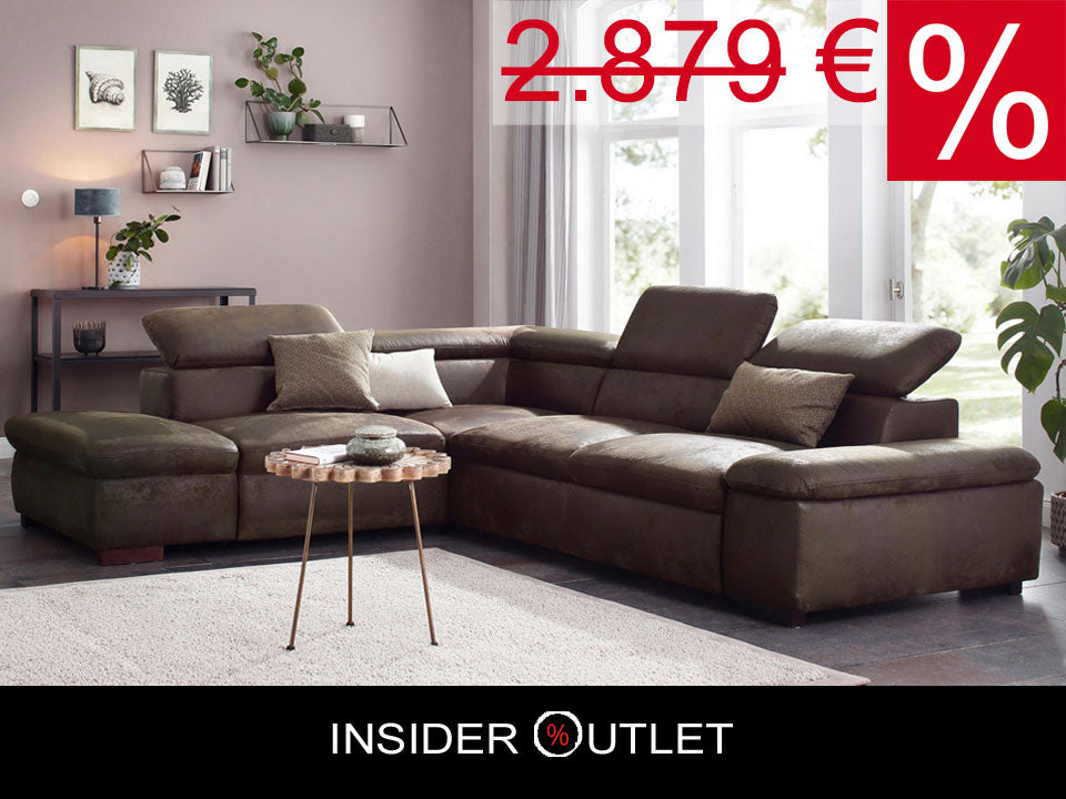 Ecksofa Alberto 272x226 cm in Luxus Microfaser Braun Antiklederoptik B-Ware