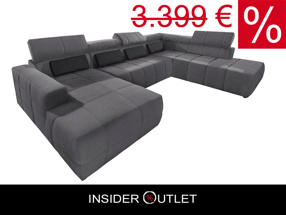 Wohnlandschaft 366cm Grau Sitztiefenverstellung B-Ware