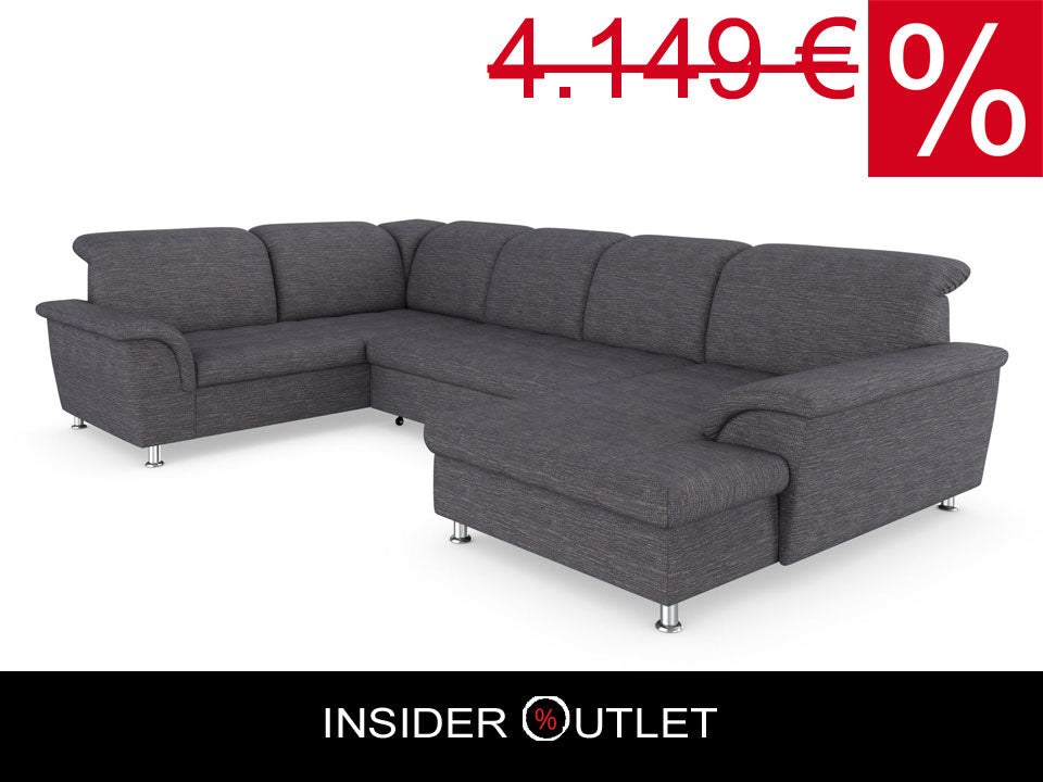 XXL Wohnlandschaft grau 352 cm Schlaffunktion Bettkasten B-Ware