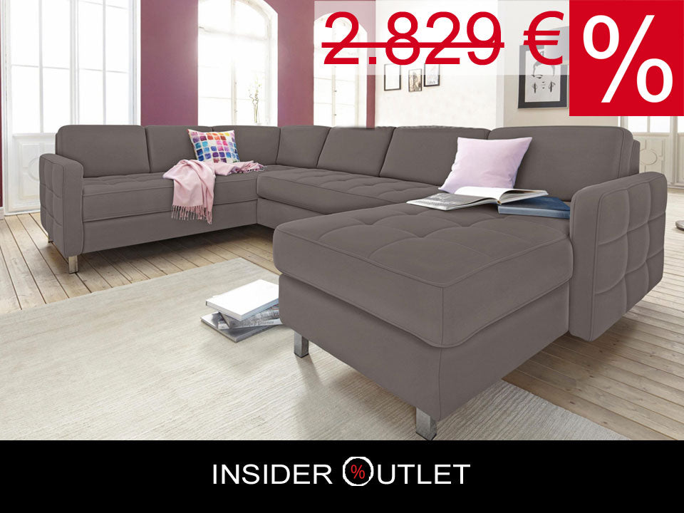 Wohnlandschaft U-Form Pablo in elephant grau beige taupe Kunstleder online kaufen.