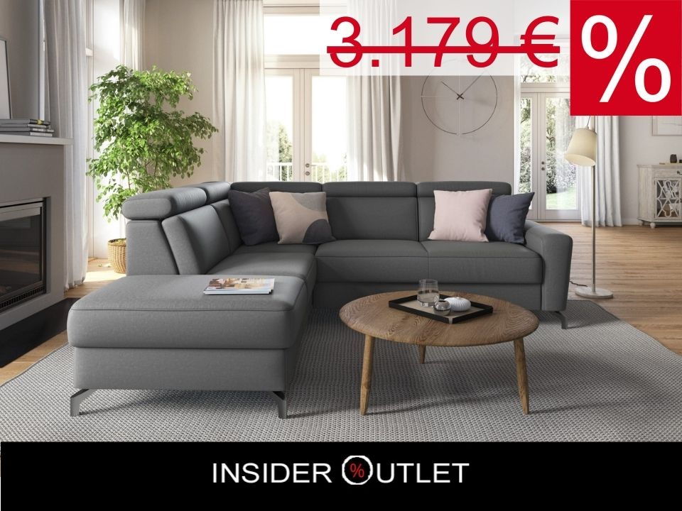 Ecksofa Scarlett Grau mit Schlaffunktion, Bettkasten, Federkern und Kopfteilverstellung in Luxus-Microfaser jetzt reduziert im Angebot online bestellen.