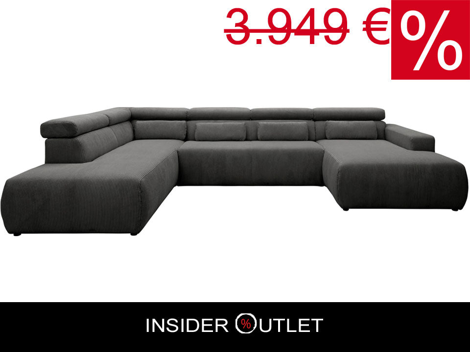 Wohnlandschaft Cord Grau U-Form Cordsofa 359x228 cm B-Ware