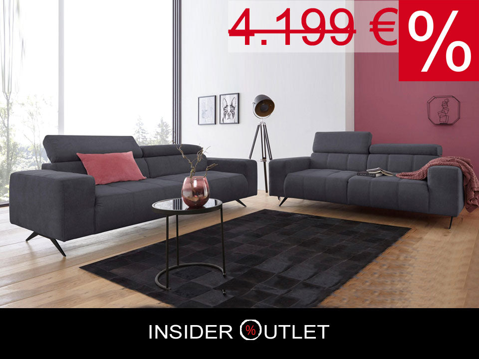 Die Sofa Garnitur Trento besteht aus 2 Stück 2-Sitzer in pflegeleichter Luxus-Microfaser in Grau Couch.