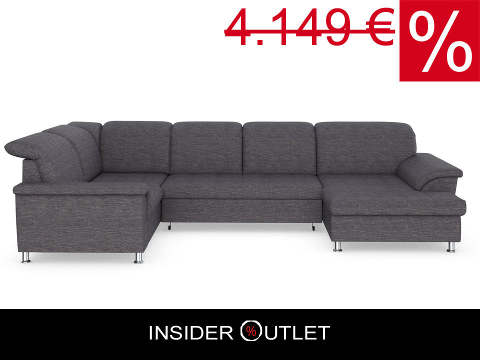 XXL Wohnlandschaft grau 352 cm Schlaffunktion Bettkasten B-Ware