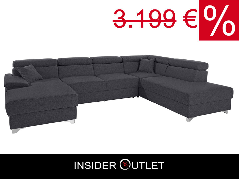 Wohnlandschaft 337cm Grau Luxus-Microfaser B-Ware