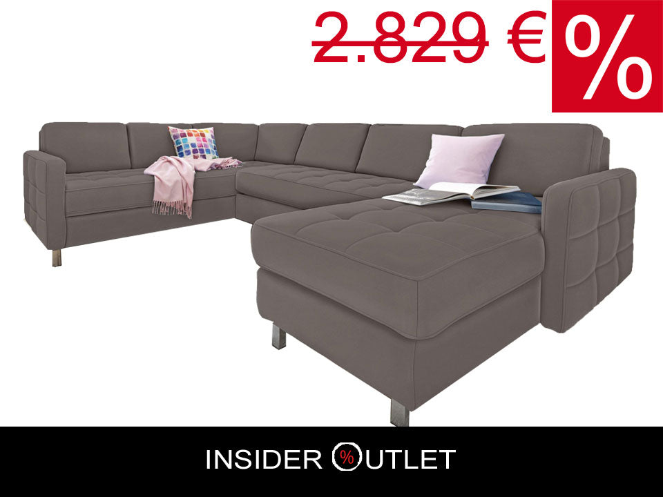 Wohnlandschaft U-Form Pablo in elephant grau beige taupe Kunstleder online kaufen.