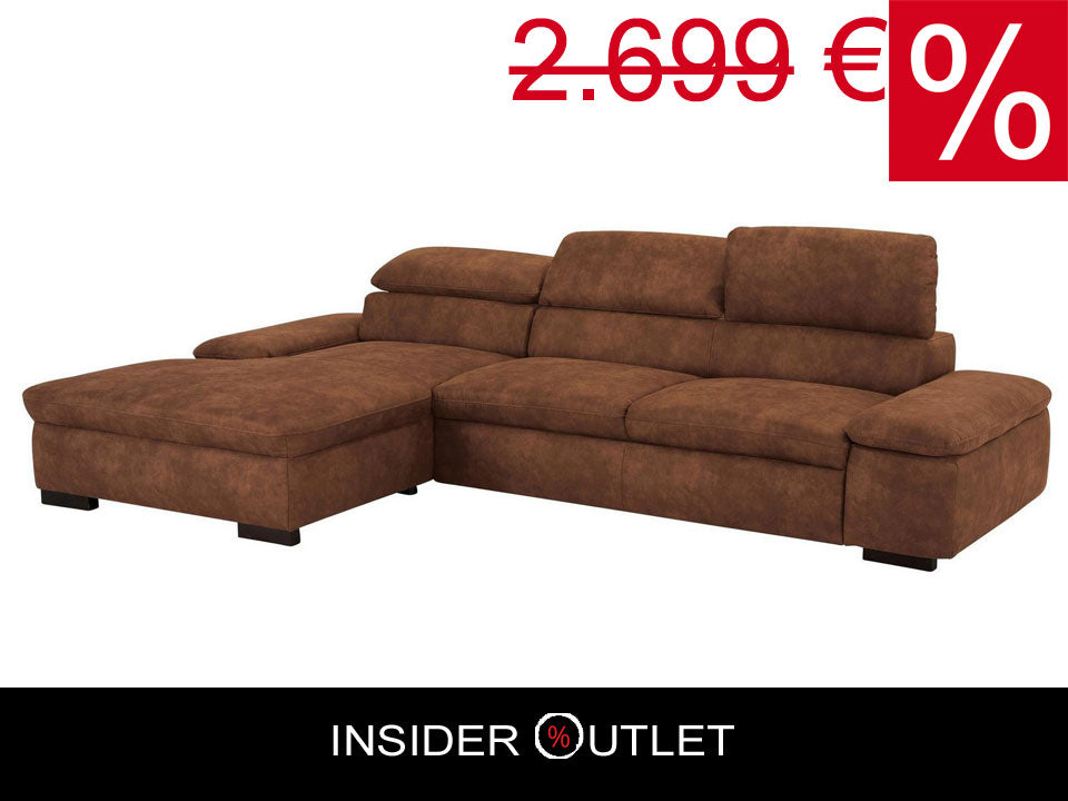 Ecksofa 286x174cm Schlaffunktion Microfaser Braun Lederoptik B-Ware