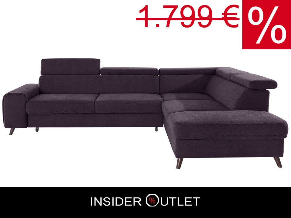 Ecksofa Forza in pflegeleichtem Microfaser in Purple Lila mit Kopfteilverstellung.