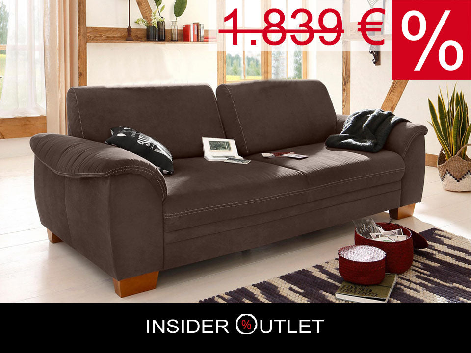 3,5 Sitzer ❤ Sofa Husum 225x106cm Federkern Sitztiefenverstellung in Microfaser Braun.