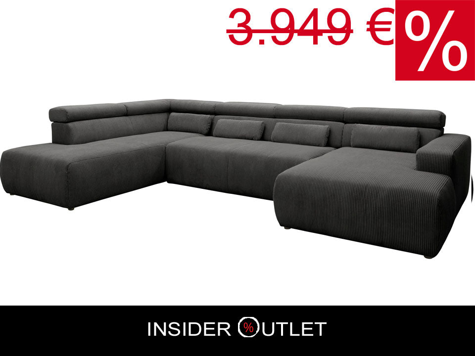 Wohnlandschaft Cord Grau U-Form Cordsofa 359x228 cm B-Ware
