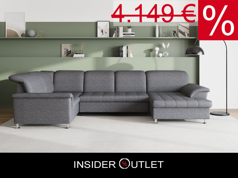 XXL Wohnlandschaft grau 352 cm Schlaffunktion Bettkasten B-Ware