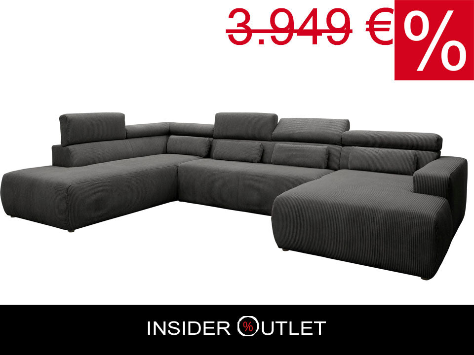 Wohnlandschaft Cord Grau U-Form Cordsofa 359x228 cm B-Ware