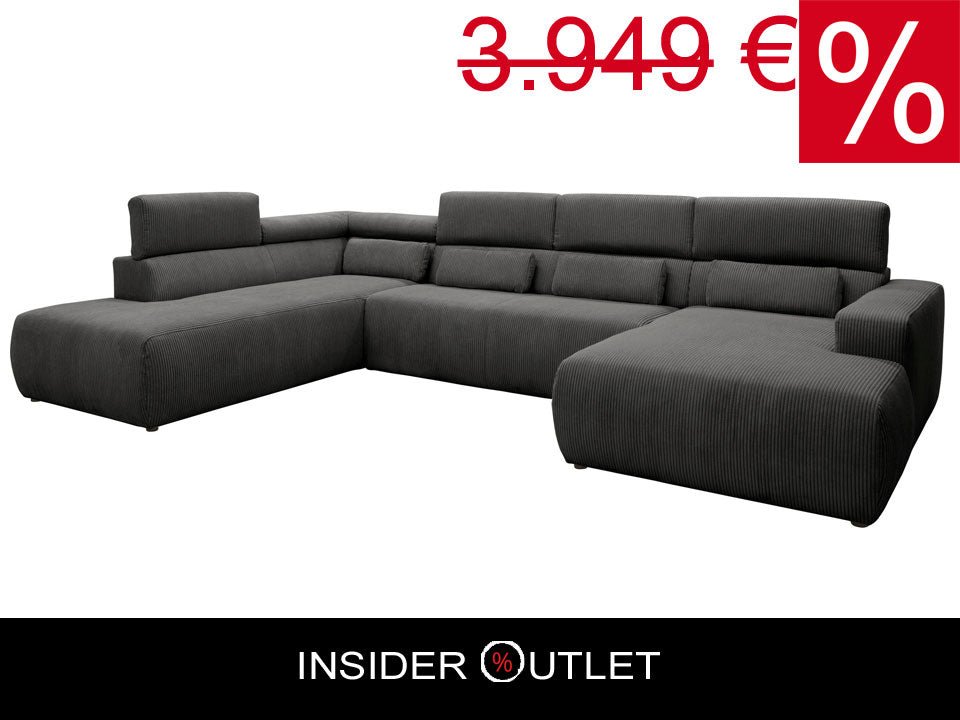 Wohnlandschaft Cord Grau U-Form Cordsofa 359x228 cm B-Ware