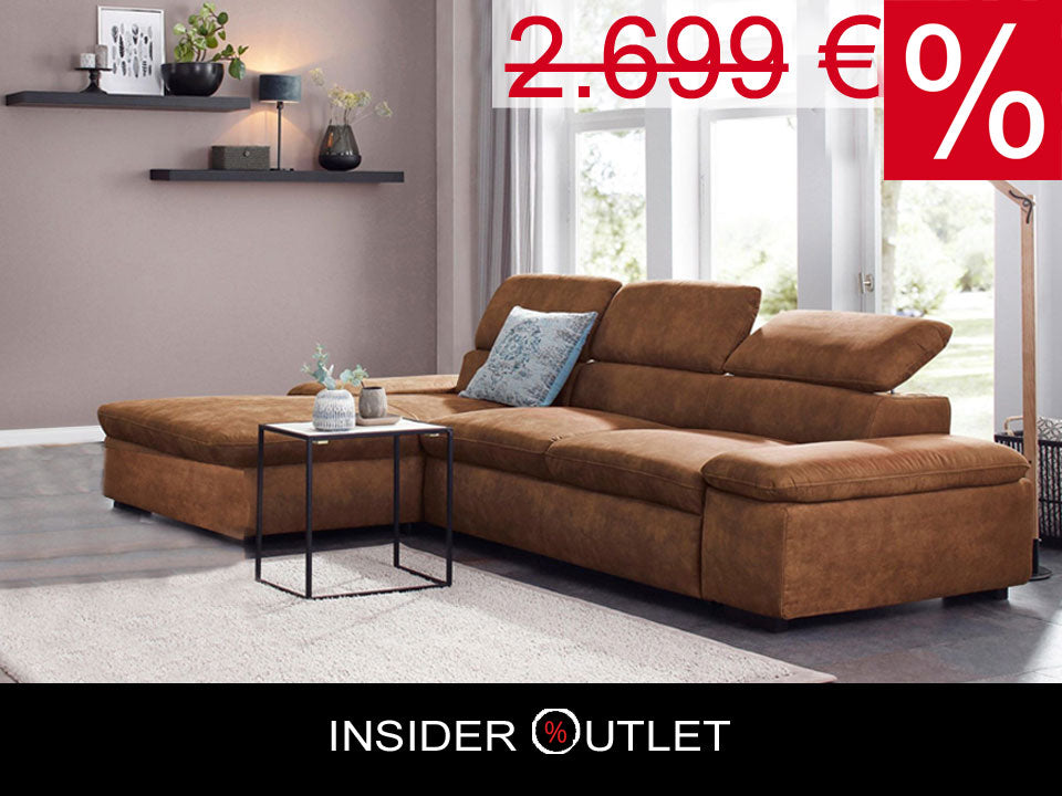 Ecksofa 286x174cm Schlaffunktion Microfaser Braun Lederoptik B-Ware