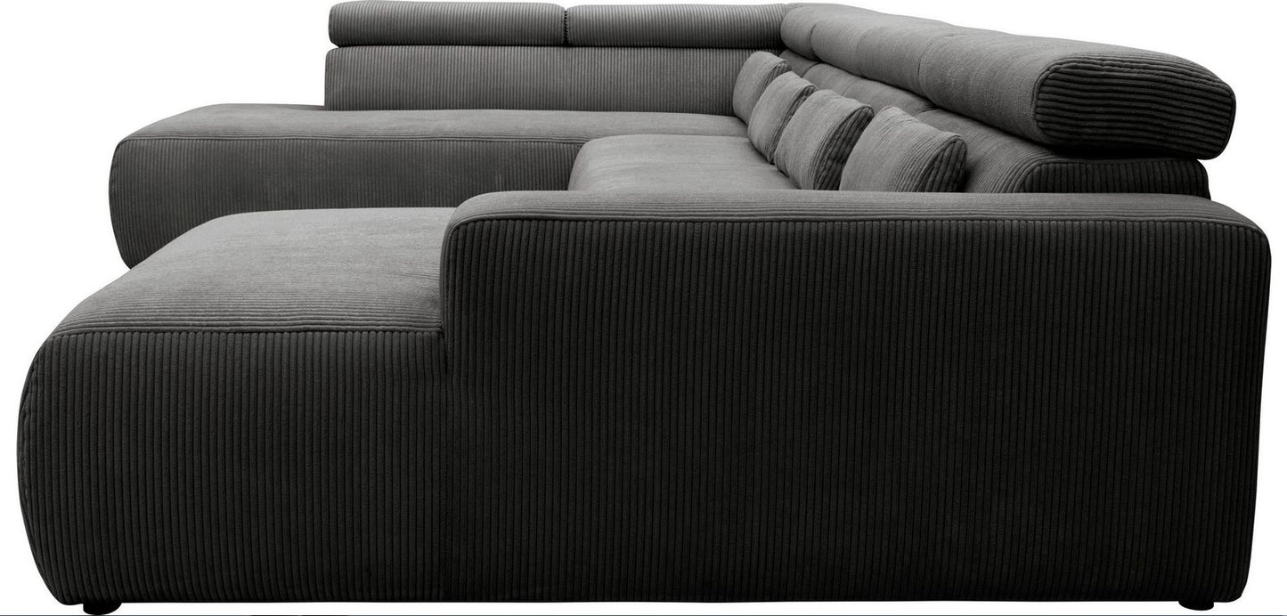 Wohnlandschaft Cord Grau U-Form Cordsofa 359x228 cm B-Ware