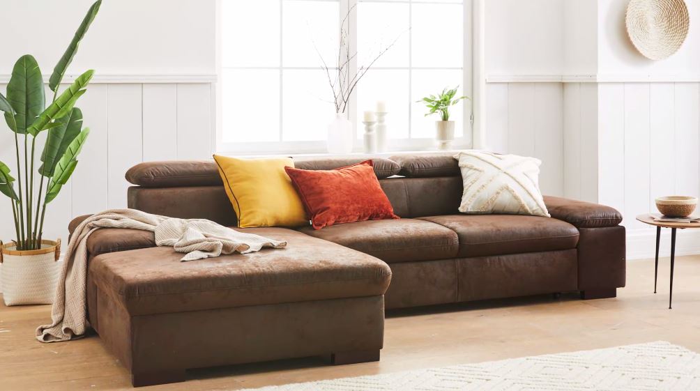 Ecksofa 286x174cm Schlaffunktion Microfaser Braun Lederoptik B-Ware