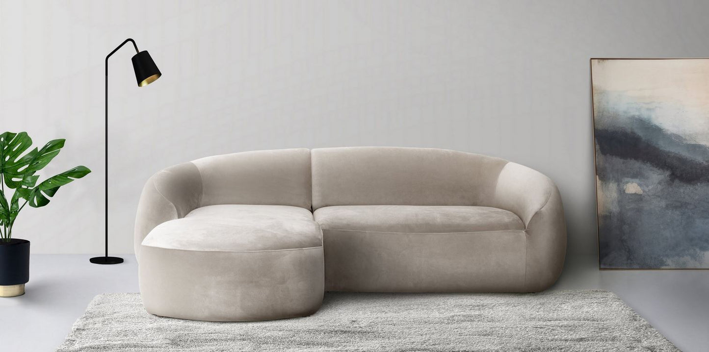 Ecksofa ❤ 255x170 cm Samt Beige LeGer B-Ware