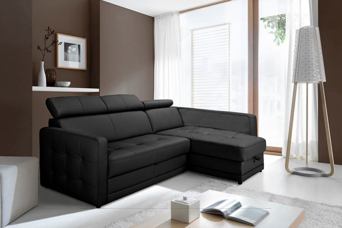 Ecksofa Arles 225x165 cm mit Schlaffunktion, Bettkasten und Federkern Kunstleder Schwarz B-Ware