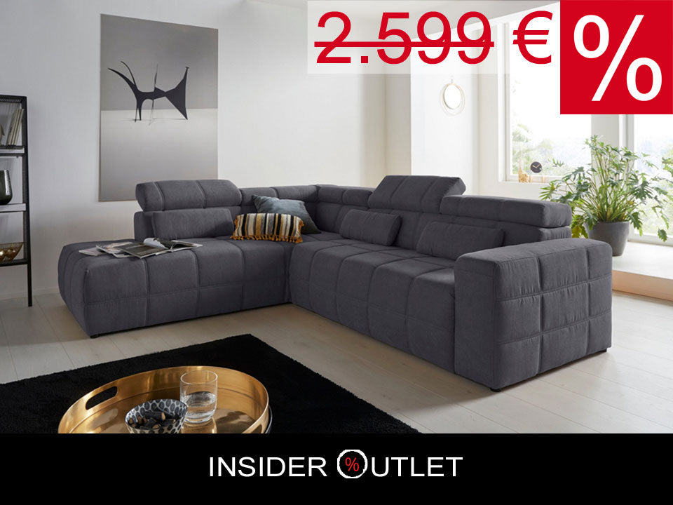 Ecksofa Grau Brandon mit Sitztiefenverstellung in Microfaser, Couch.