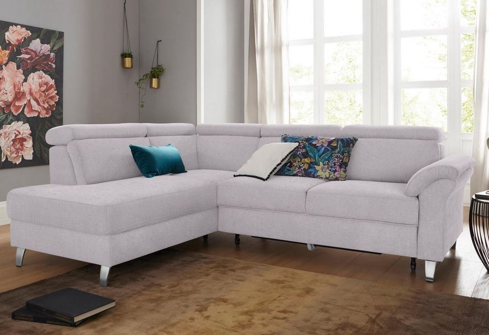 Ecksofa 245x194cm Grau Schlaffunktion Bettkasten Federkern B-Ware