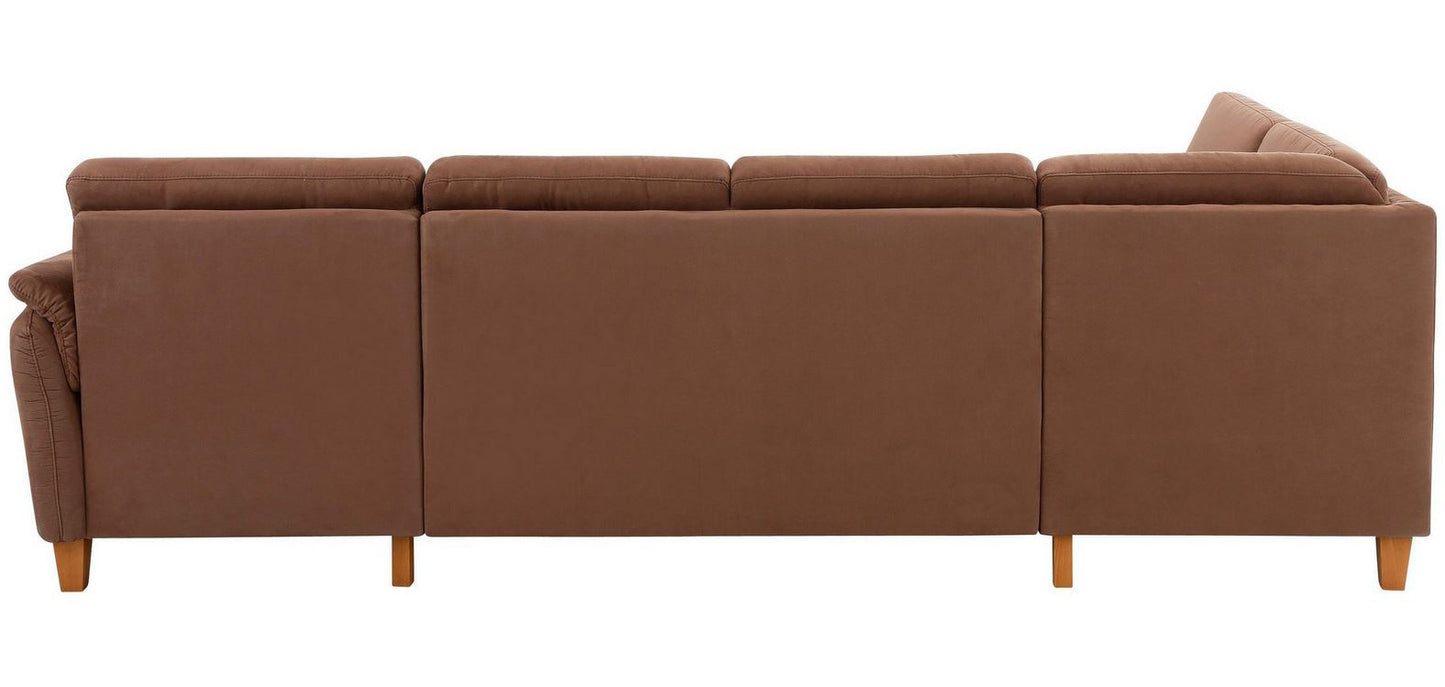 Schicke Wohnlandschaft, Sofa Palmera mit Schlaffunktion und Federkern in pflegeleichtem Microfaser in braun, u-form ist jetzt sofort verfügbar.