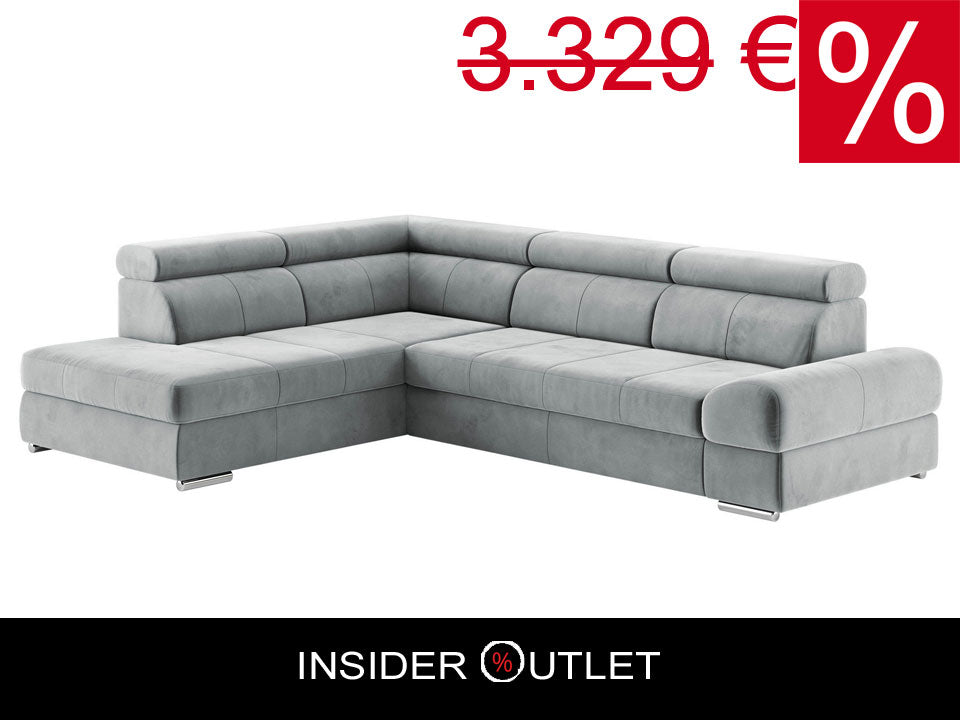 Ecksofa Samt Grau mit Schlaffunktion und PUR-Schaum, Broadway jetzt reduziert online bestellen.